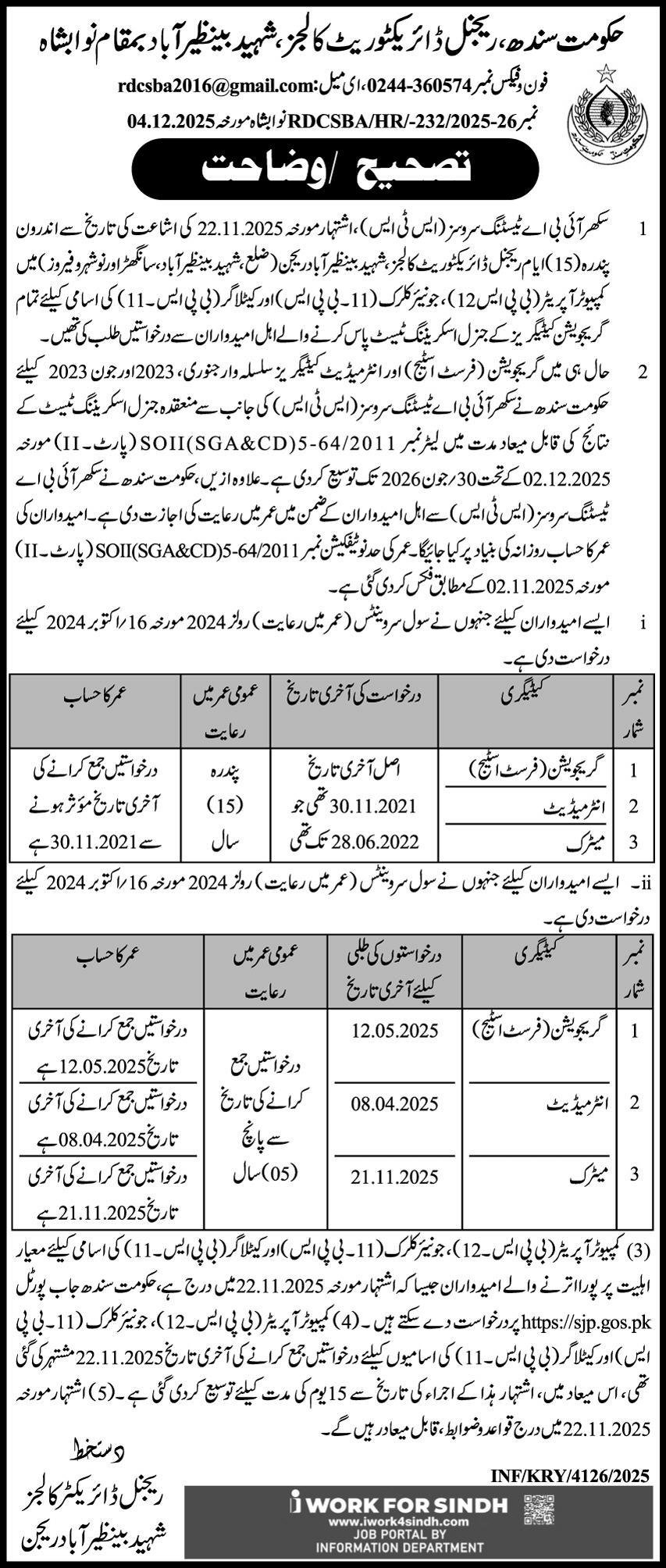 Regional Directorate Of College Jobs SJP Posts
