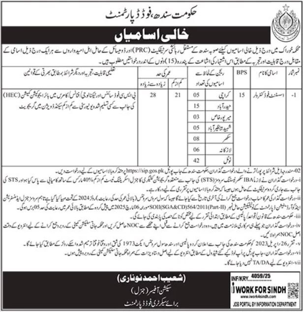 SJP Jobs At Sindh Food Department 42 New Posts 1 SJP Jobs At Sindh Food Department 42 New Posts