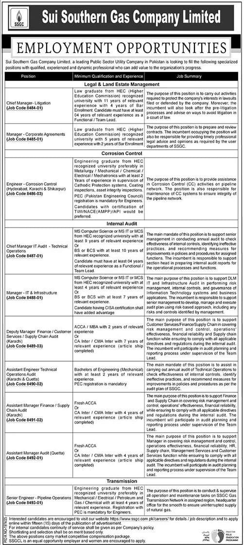 SSGC Jobs At Sui Southern Gas Company Limited