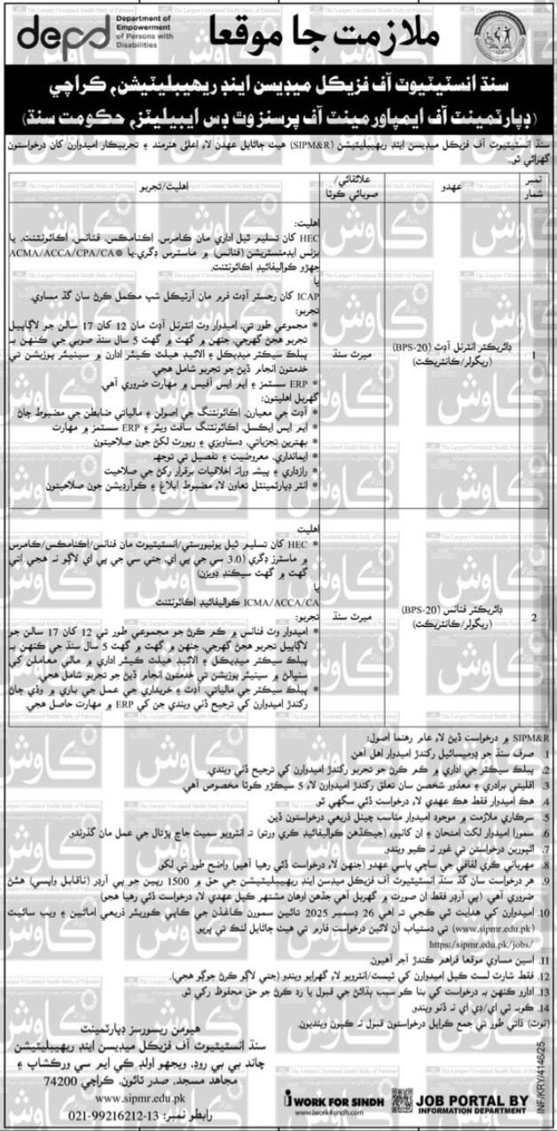 Sindh Institute Of Physical Health Department Jobs Apply Now