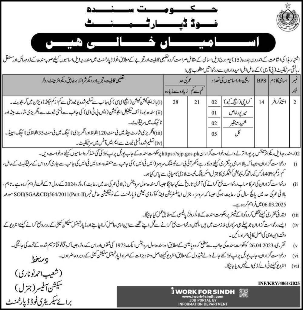 Stenographer BPS-14 Jobs: SJP Sindh Govt Jobs 2025 1 Stenographer BPS-14 Jobs: SJP Sindh Govt Jobs 2025