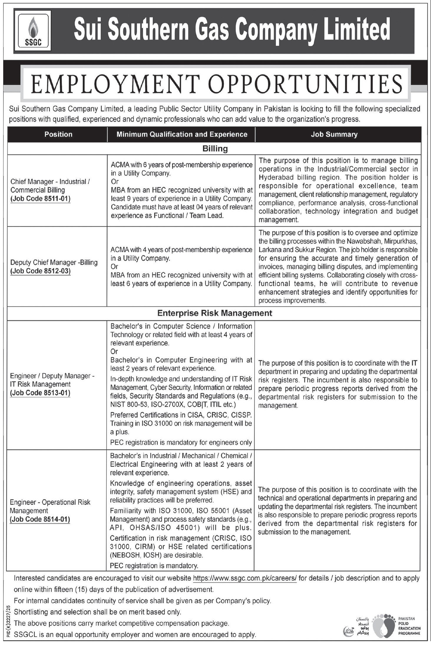 Sui Southern Gas Company Limited SSGC Sindh Jobs 2026