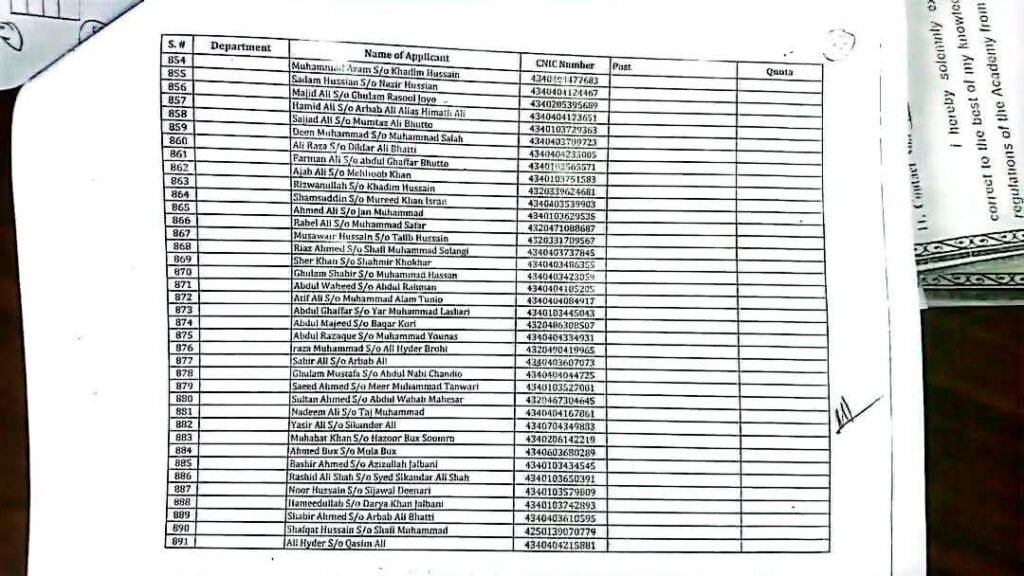 Checklist of Documents for Appointment to Lower Grade Posts BPS-01 to BPS-04