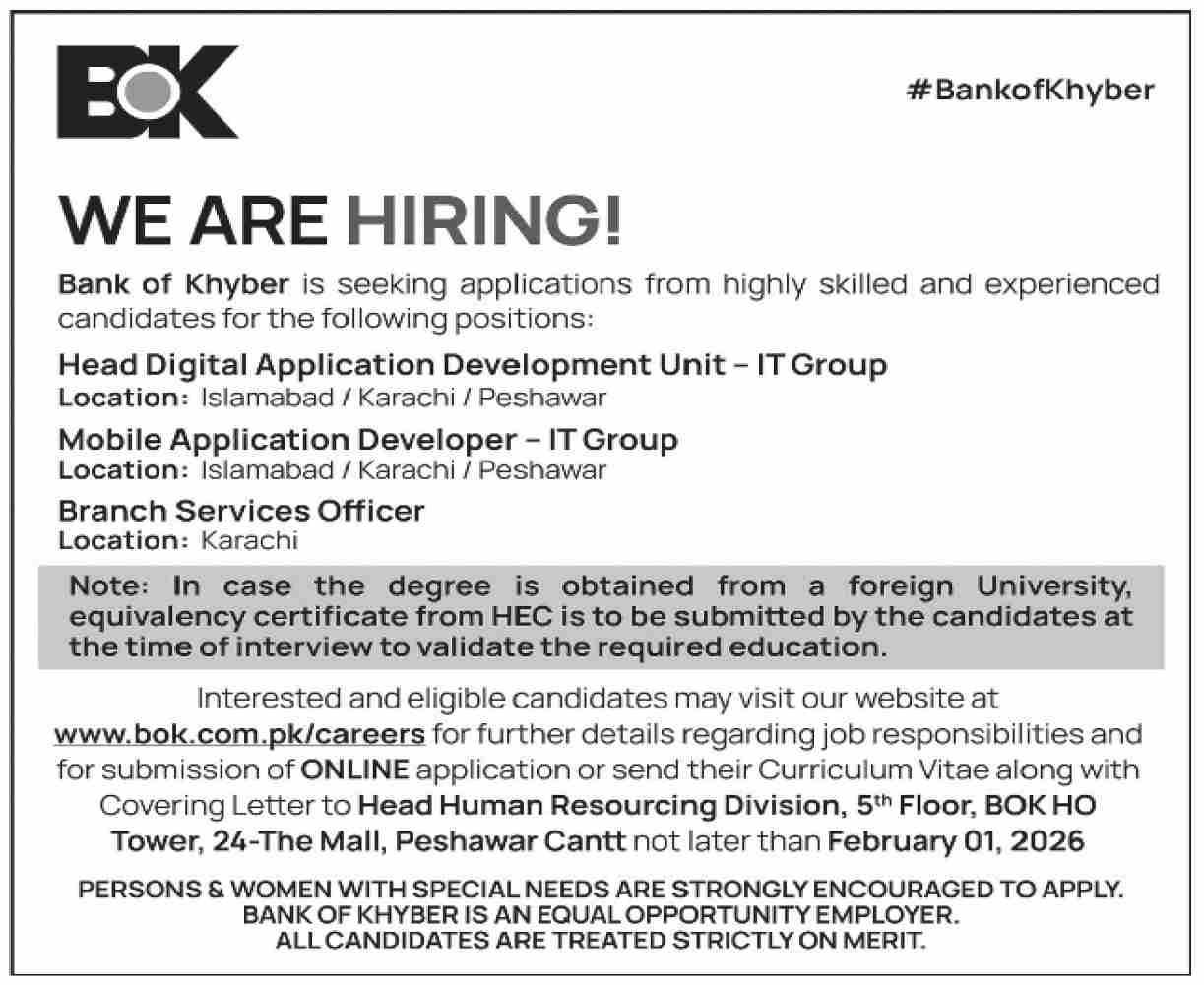 Bank of Khyber Jobs New Opportunities in Sindh