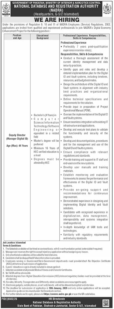 Deputy Director Jobs At NADRA 2026