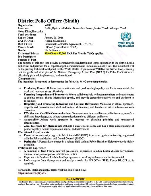 District Polio Officer Jobs in Sindh