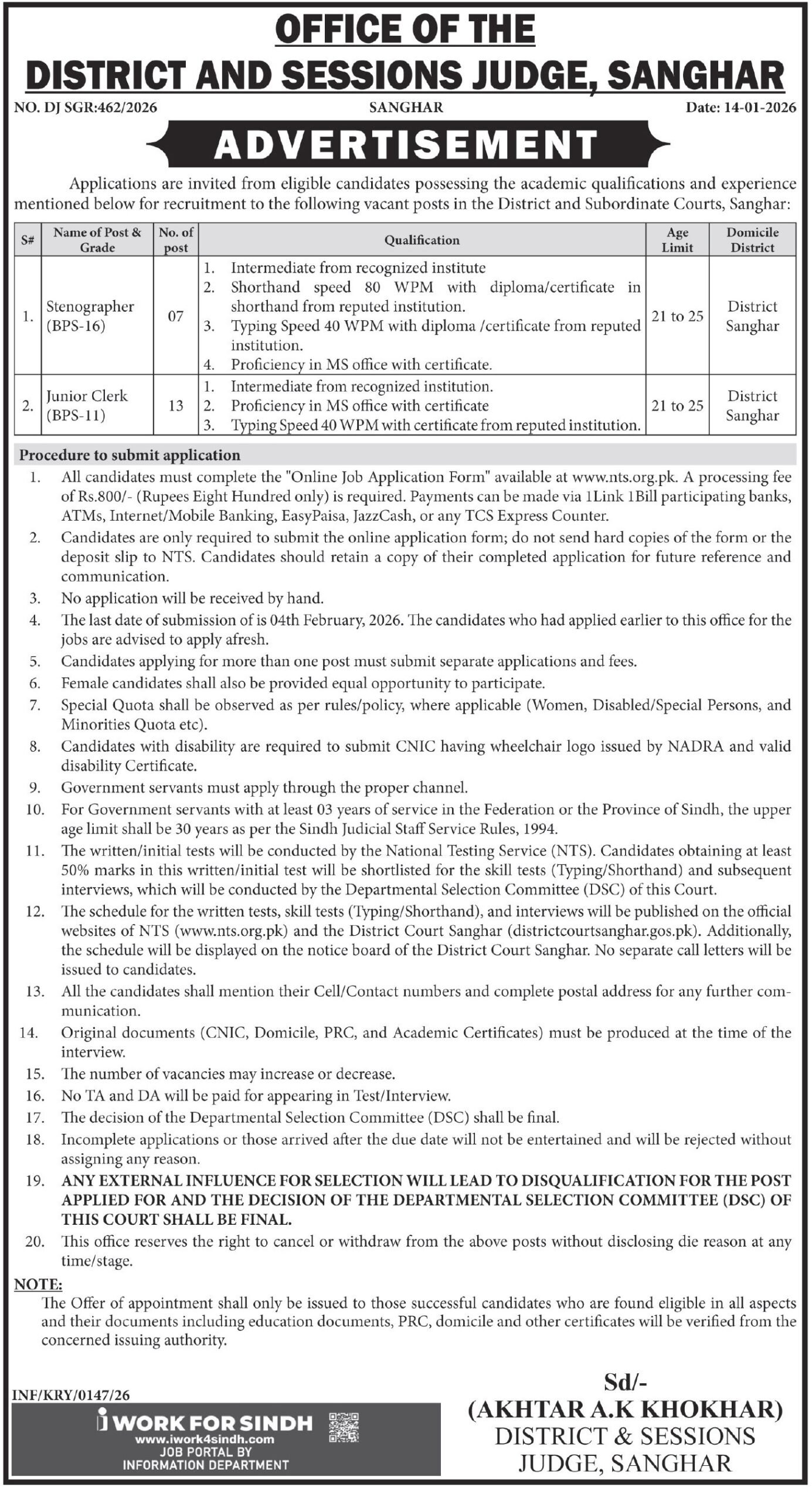 District and Session Judge Jobs in Sindh 2026