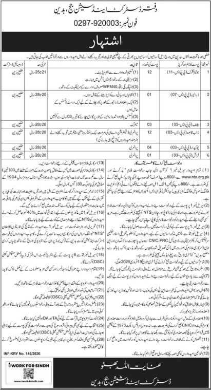 District and Session Judge Office Badin Jobs 2026