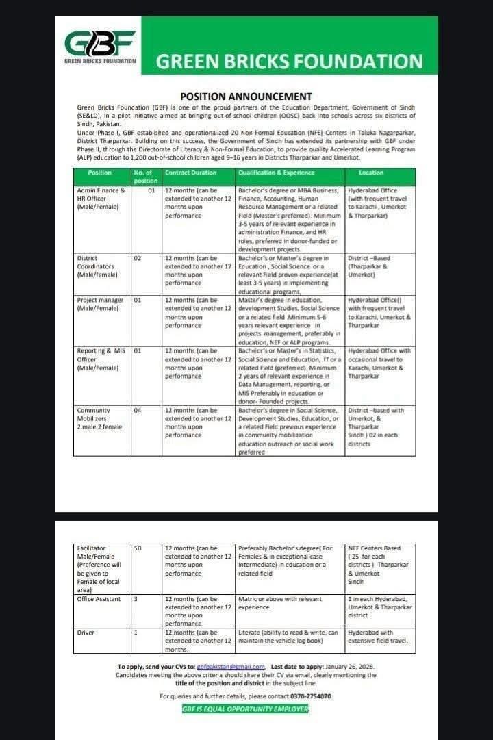 Green Bricks Foundation NGO Job Opportunities 2026