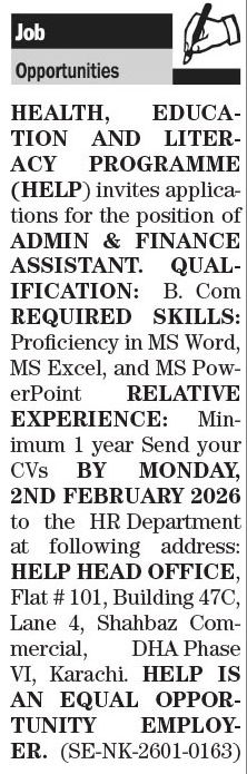 HELP Health Education and Literacy Program NGO Jobs 2026
