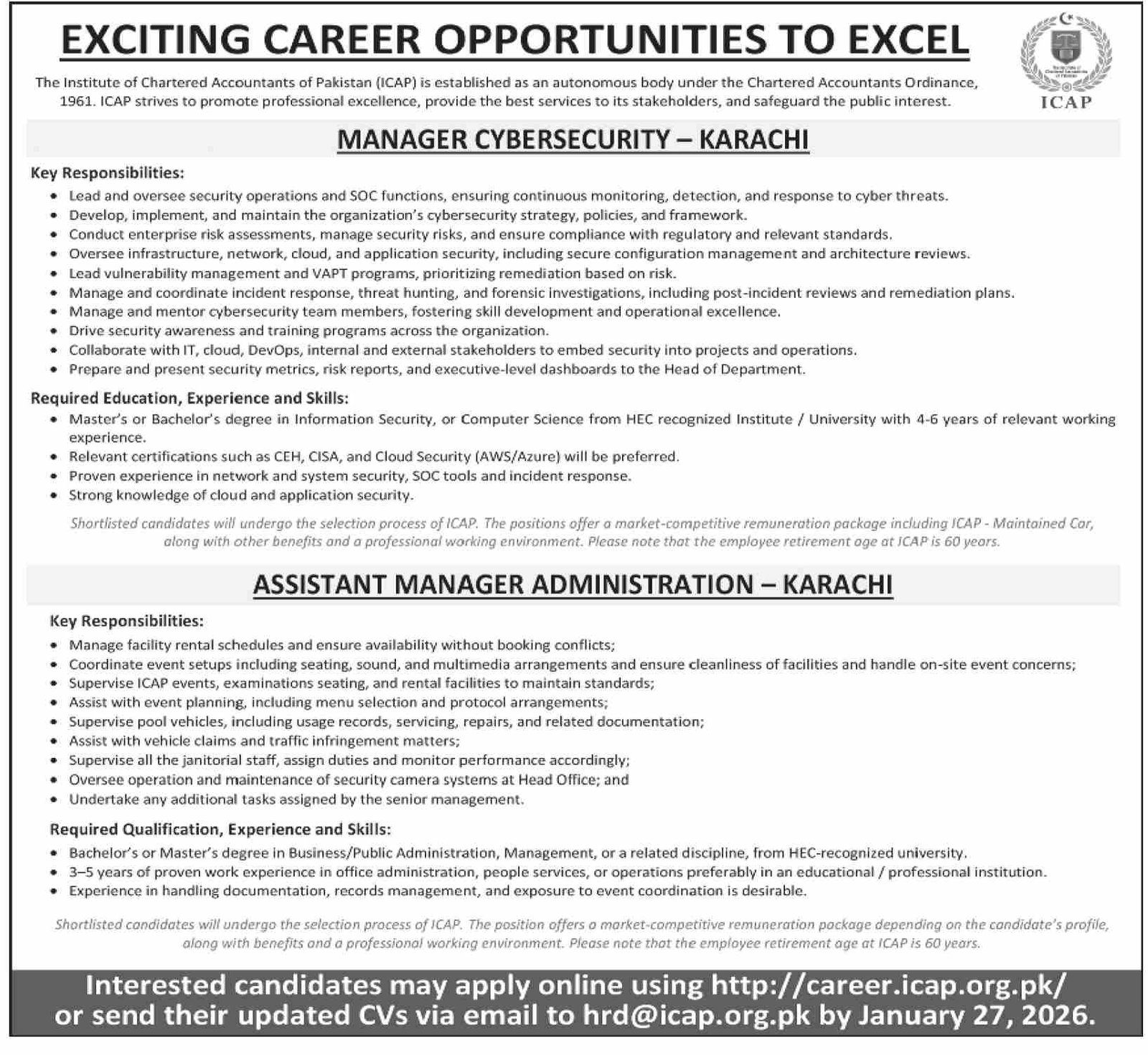 Institute Of Chartered Accountants Of Pakistan ICAP Jobs