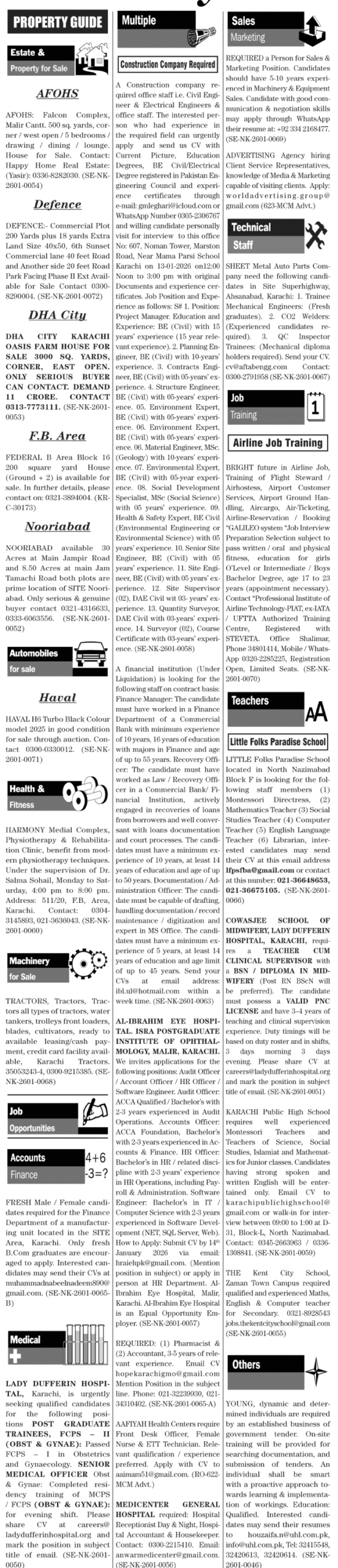 Jang Epaper Sunday Classified Multiple Jobs 2026