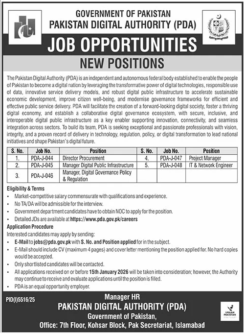 Pakistan Digital Authority PDA Jobs 2026