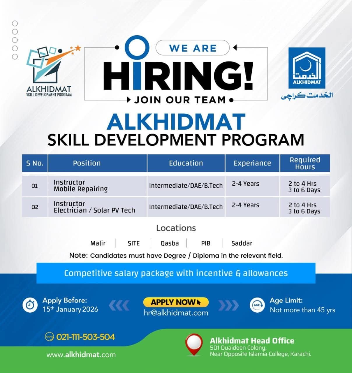 Job Opportunities at Alkhidmat NGO 2026