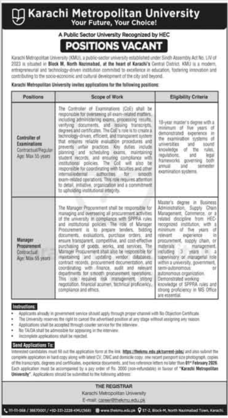 Jobs 2026 at Karachi Metropolitan Corporation KMC