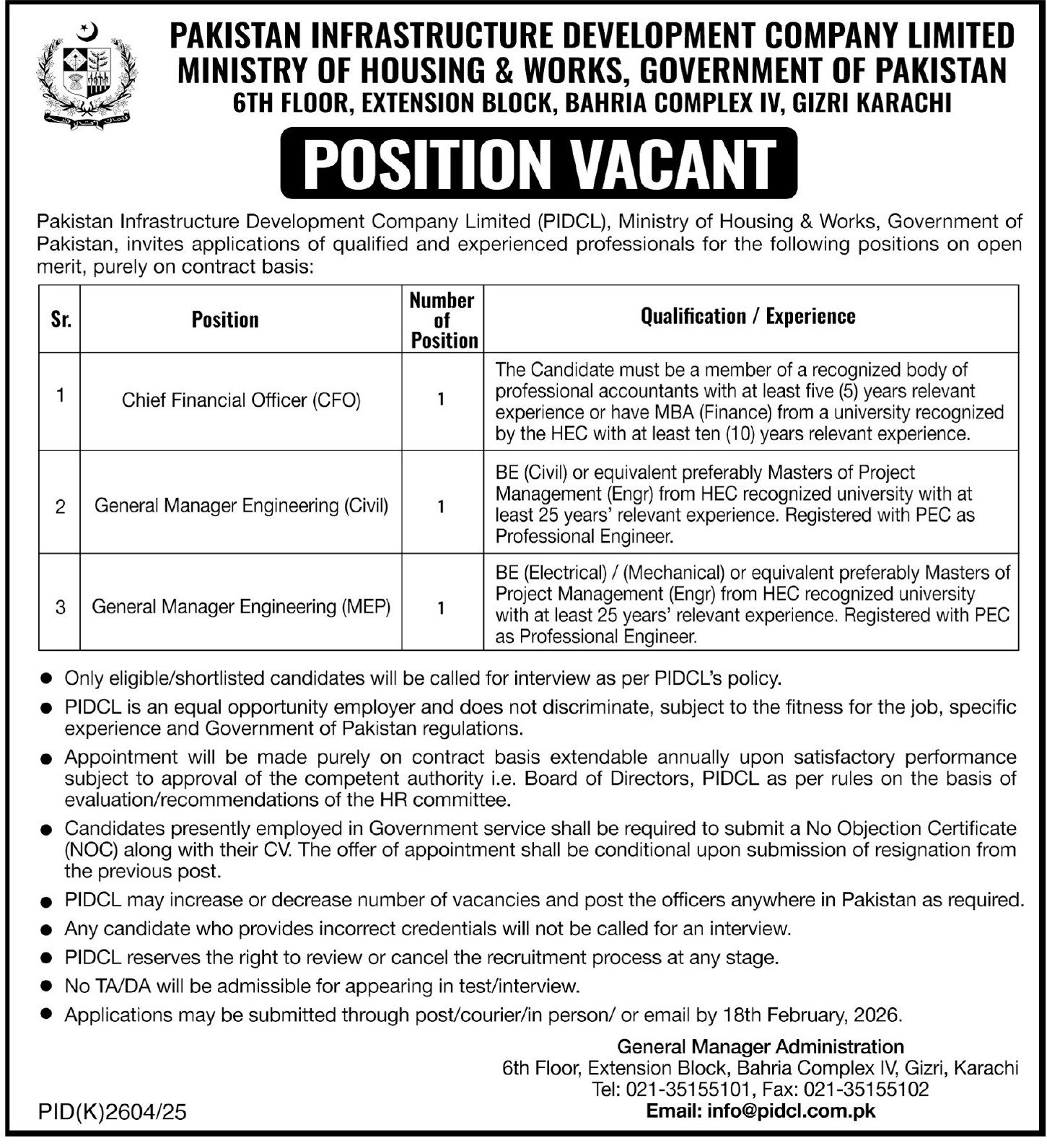 Jobs At Pakistan Infrastructure Development CO LTD Sindh