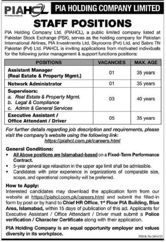 Jobs Vacancies At PIA Holding Company Limited 2026