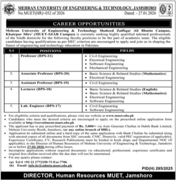 Jobs at Mehran University Of Engineering and Technology 2026