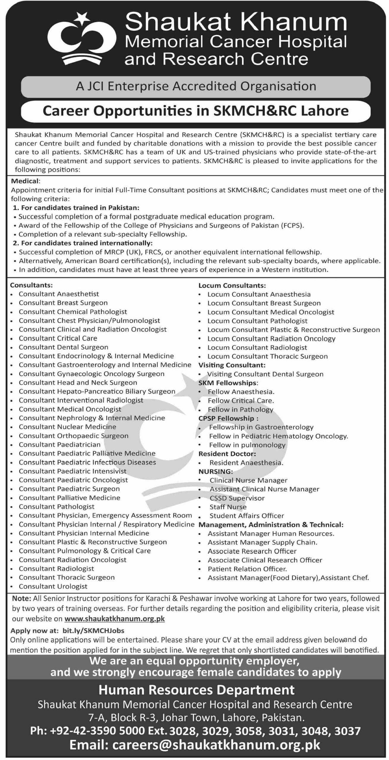 Jobs at Shaukat Khanum Memorial Cancer Hospital 2026
