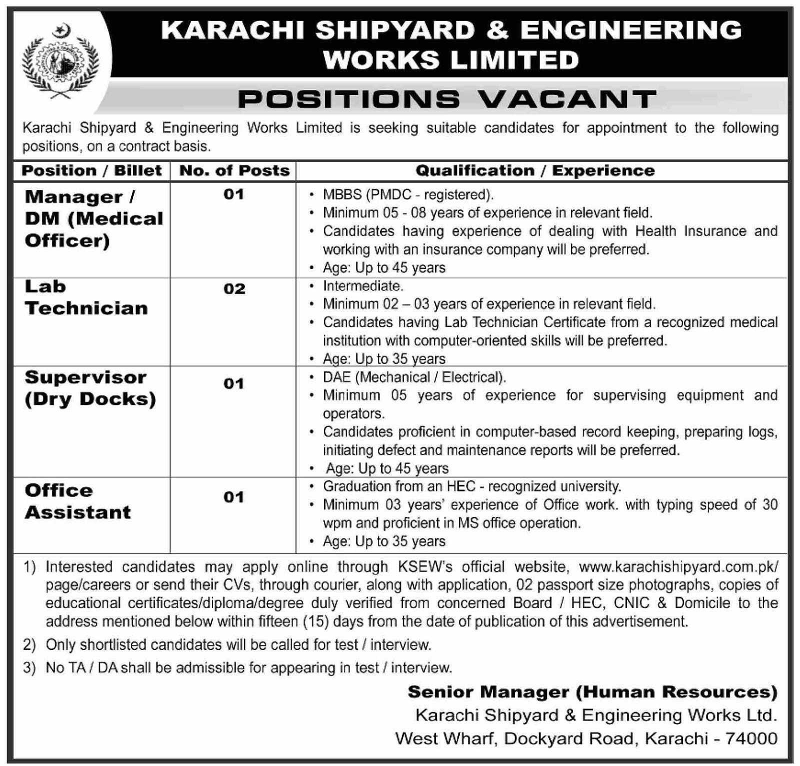 Karachi Shipyard New Job Opportunities 2026