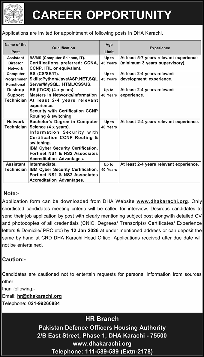 Latest Defence Housing Authority DHA Jobs 2026