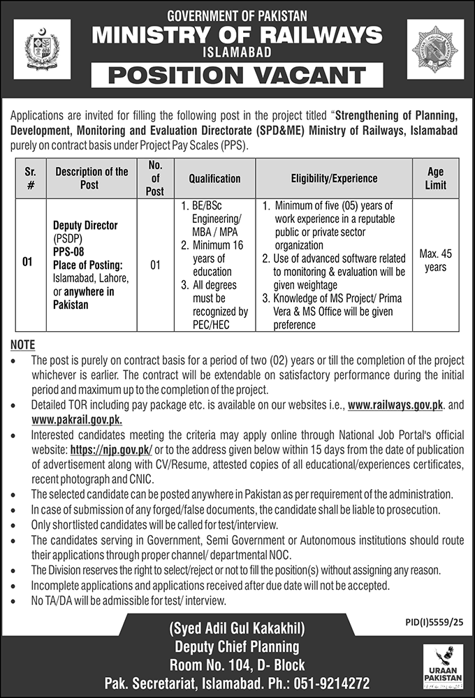 Opportunities of Jobs at Ministry Of Railways