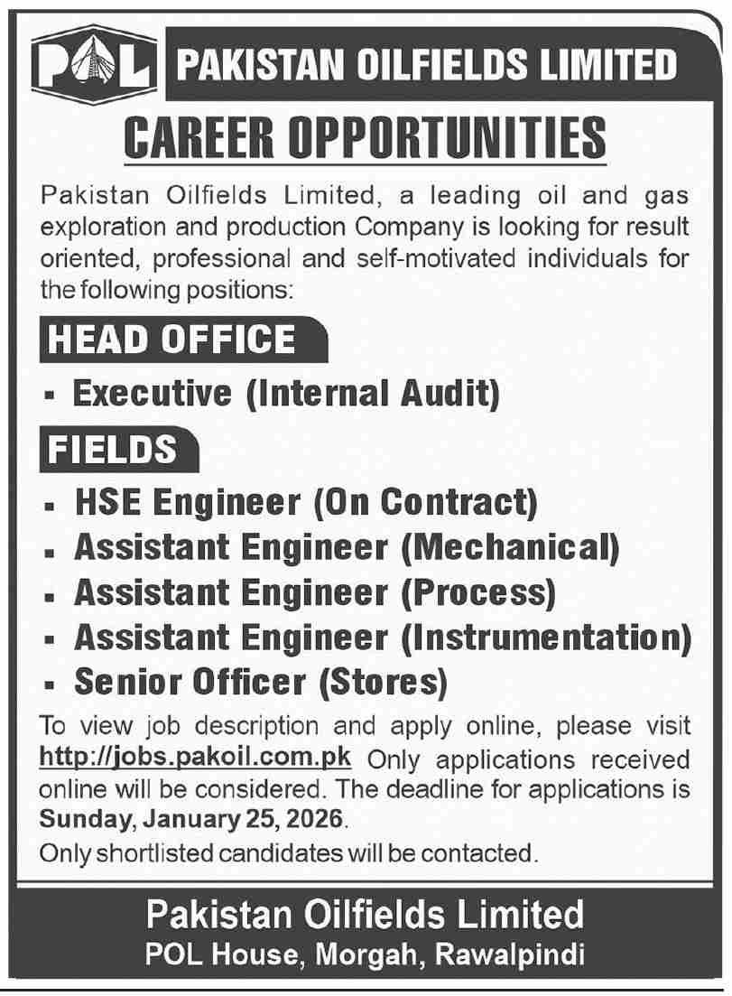 Opportunities of Jobs at Pakistan Oilfields Limited 1 Opportunities of Jobs at Pakistan Oilfields Limited