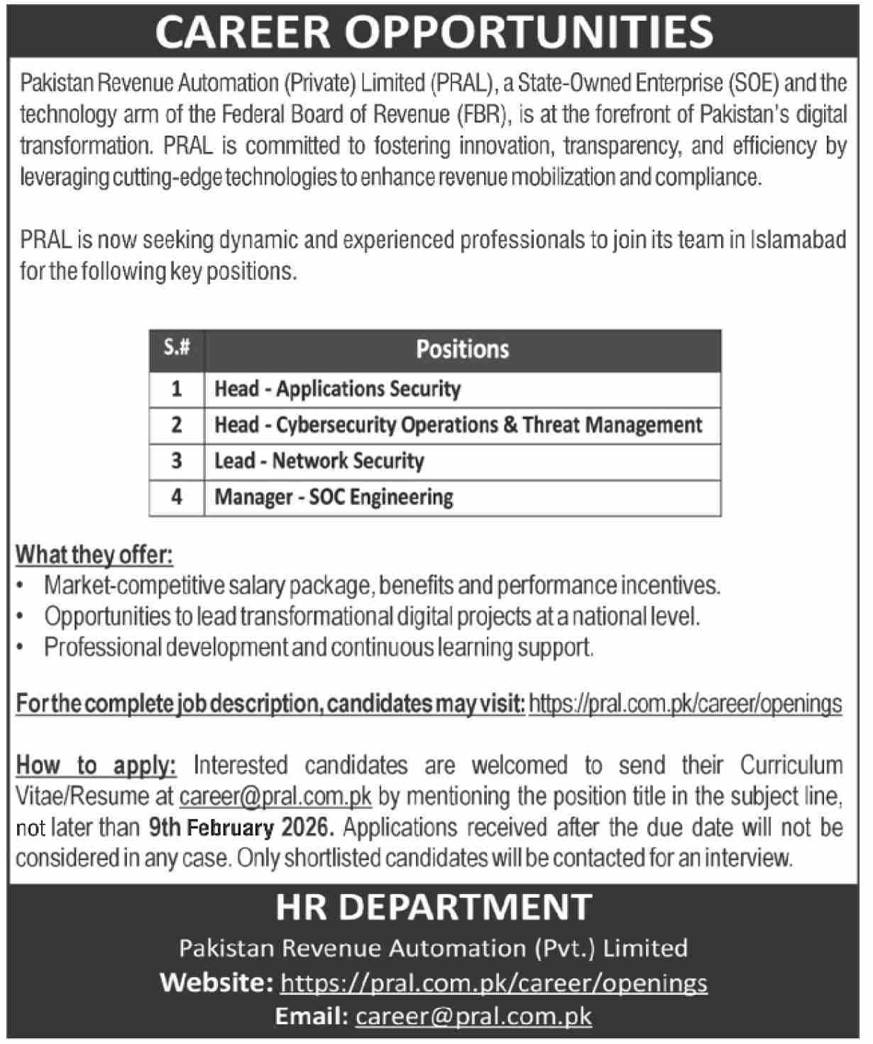 Pakistan Revenue Automation Limited Company Jobs 2026 1 Pakistan Revenue Automation Limited Company Jobs