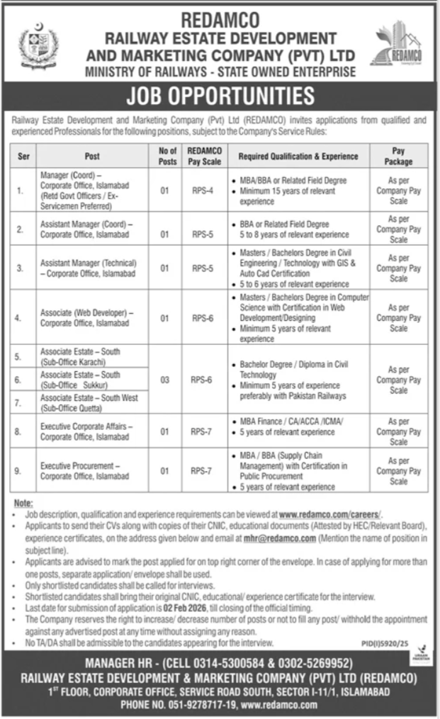 Railway Estate Development Department Jobs 2026
