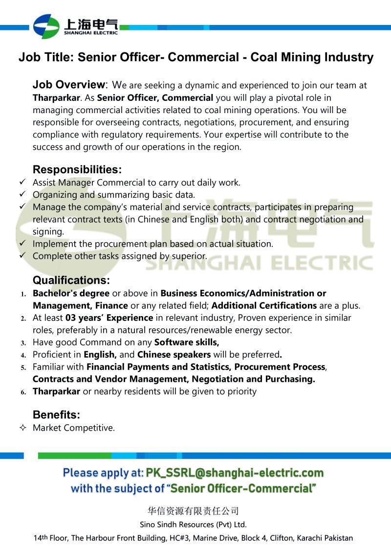 Opportunities of Jobs at SSRL Company Thar Coal