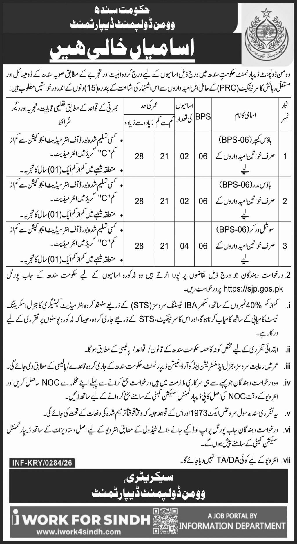 Sindh Women Development Department Jobs 2026
