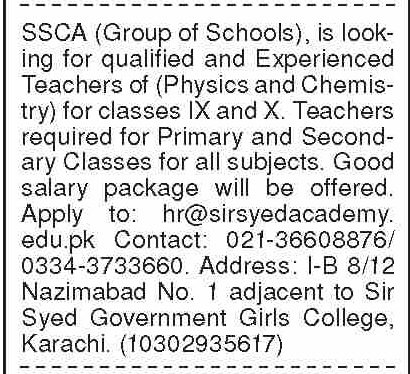 Sir Syed Children Academy SSCA Teaching Jobs in Karachi 2026 1 Sir Syed Children Academy SSCA Teaching Jobs in Karachi 2026
