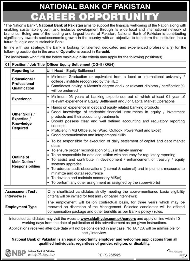 NBP Jobs: Exclusive Latest Management Posts Karachi Apply Now