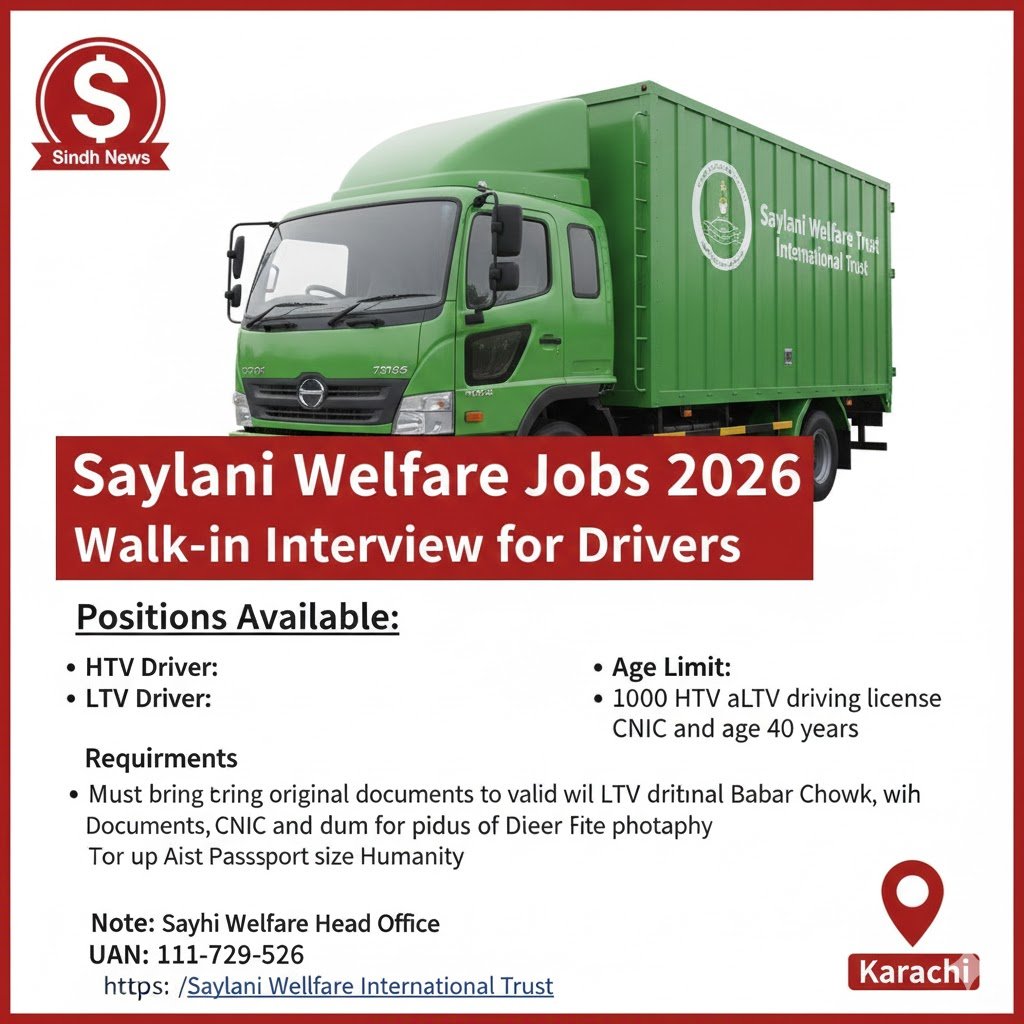 Drivers Jobs at NGO Saylani Welfare Jobs 2026