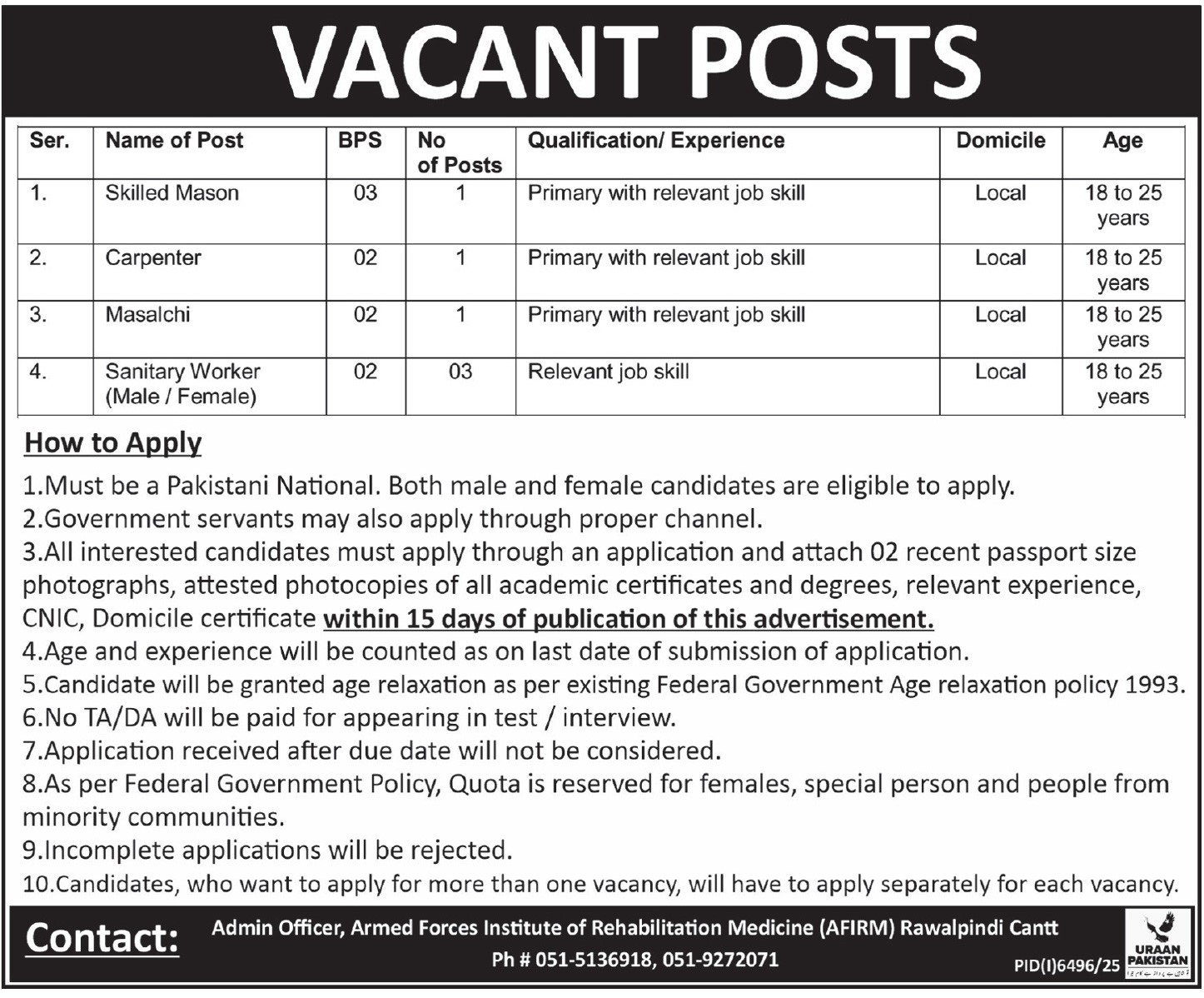 Armed Forces Institute Of Rehabilitation Medicine AFIRM Jobs