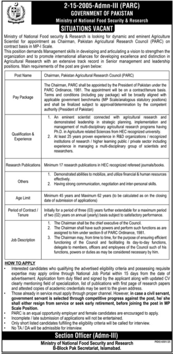 Jobs at Ministry Of National Food Security and Research MNFSR