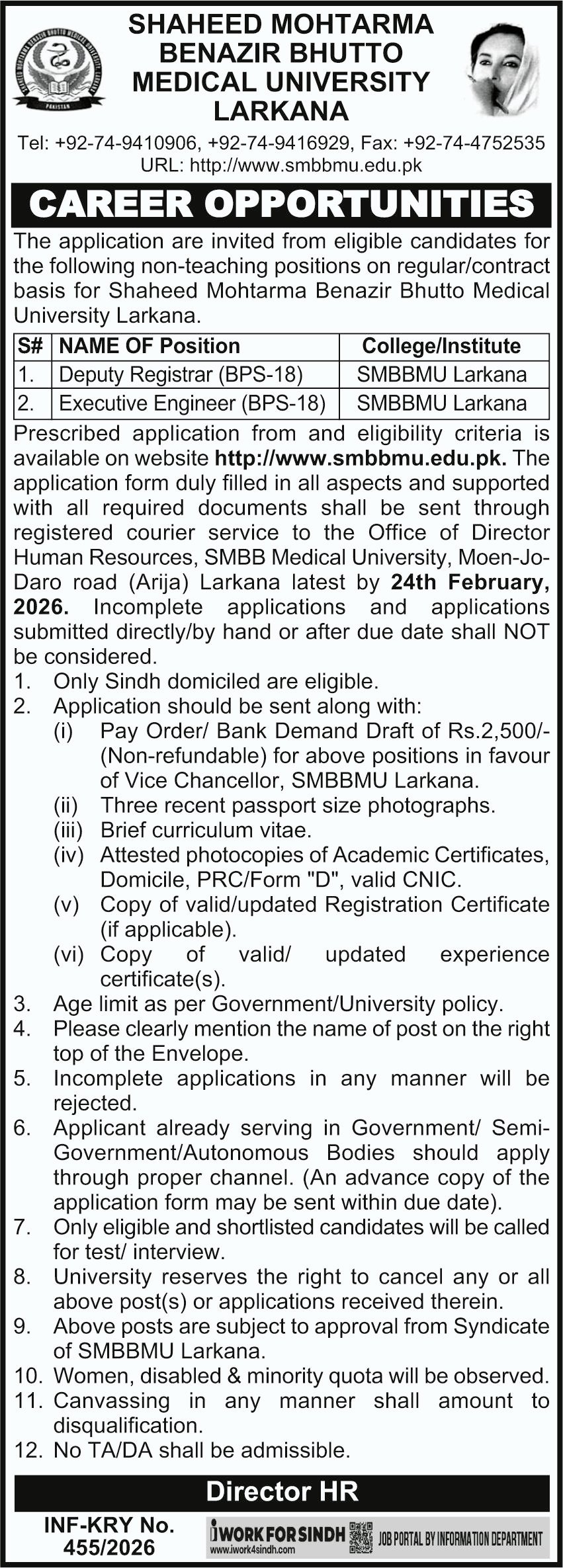 Jobs at Shaheed Mohtarma Benazir Bhutto Medical University 2026
