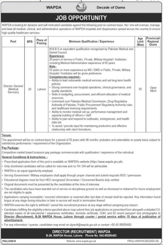 Latest WAPDA Open Merit Jobs 2026