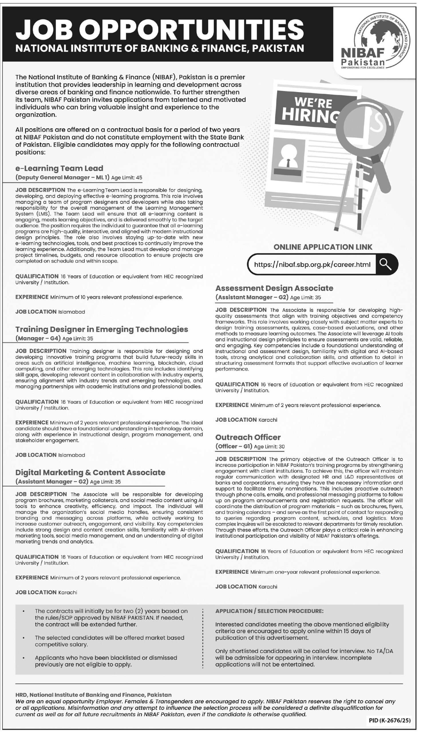 National Institute of Banking and Finance NIBAF Jobs 2026
