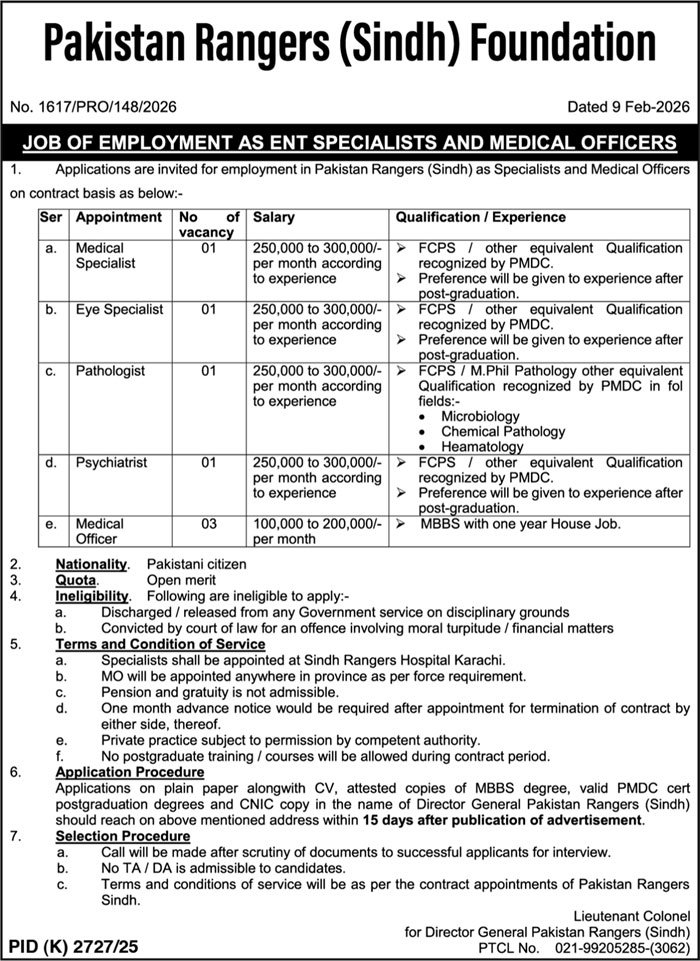 Pakistan Rangers Sindh Foundation Jobs 2026 Online Apply