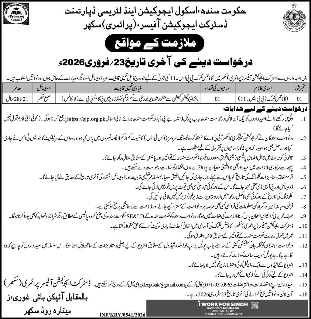 School Education and Literacy Department Sukkur Jobs 2026 1 School Education and Literacy Department Sukkur Jobs 2026