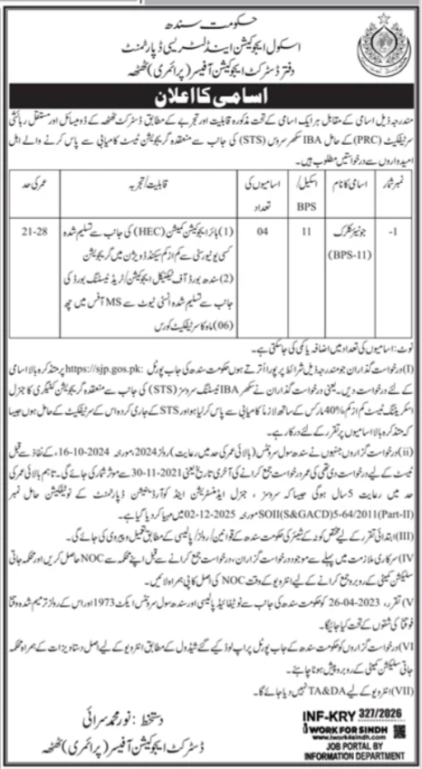 School Education and Literacy Department Thatta Jobs 2026