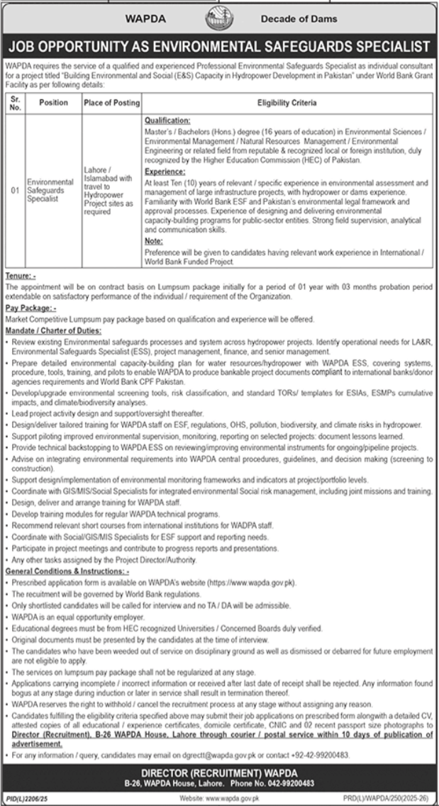WAPDA Job Opportunities Announcement 2026