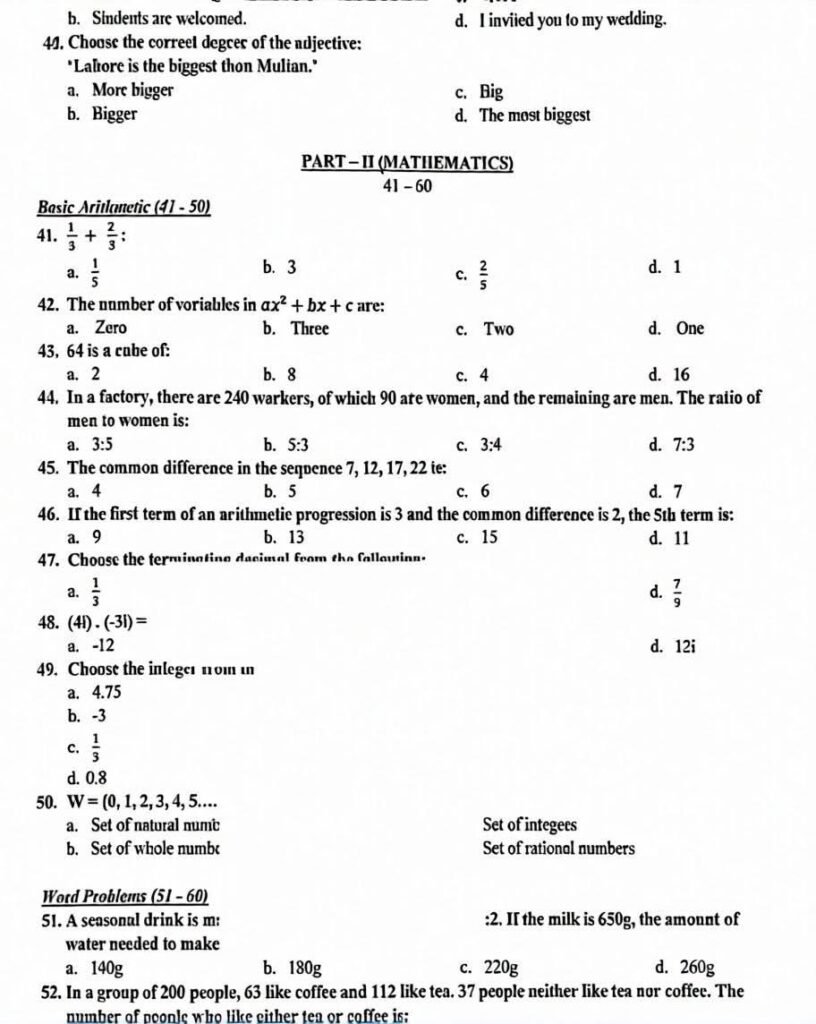 IBA STS Intermediate Category Test Unofficial Answer Key Evening Shift Paper (07 February 2026)