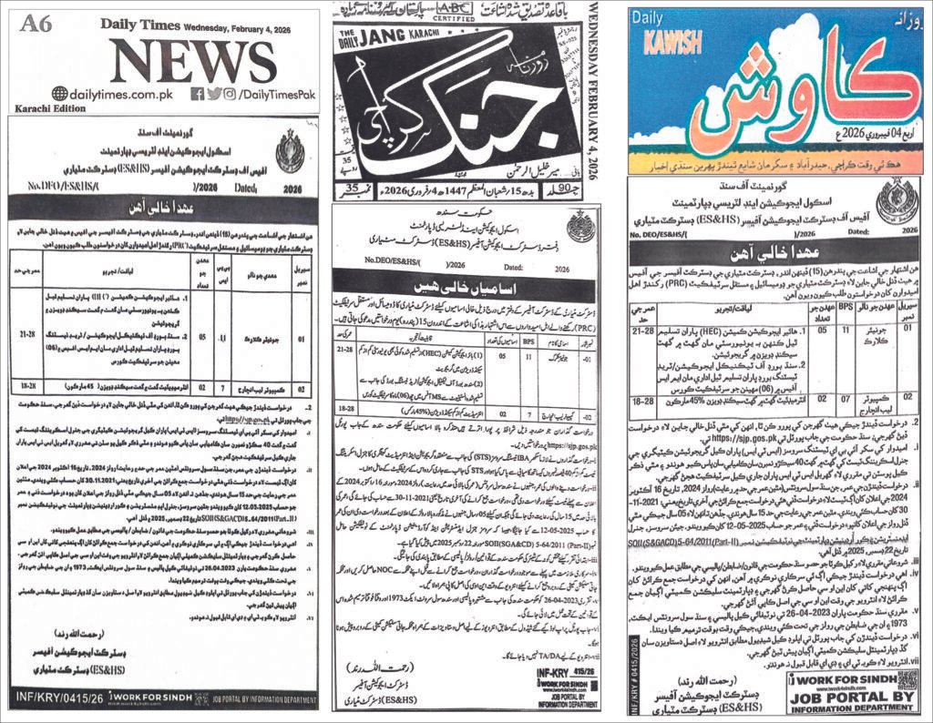 BPS-7 Computer Lab Incharge : jobs 2026 Apply Now  