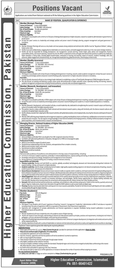 HEC Higher Education Commission Islamabad Jobs 2026
